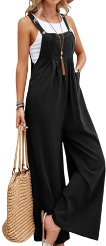 YOUNIFIZ Womens Jumpsuit Summer Dungarees Adjustable Wide Leg Pants Playsuit Linen Rompers Casual Long Overalls with Pockets