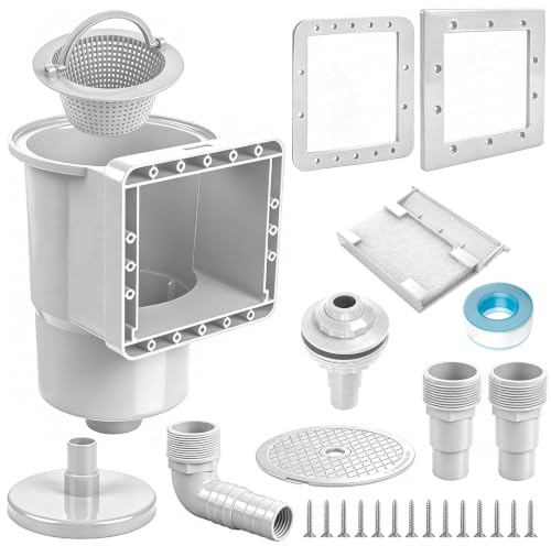 Ruioomeep Skimmer Pool Set 10 pezzi Skimmer da incasso con ugello di ingresso, cestello skimmer, connettore tubo 32/38 mm, chiusura invernale, set completo per piscine a parete in acciaio e piscine