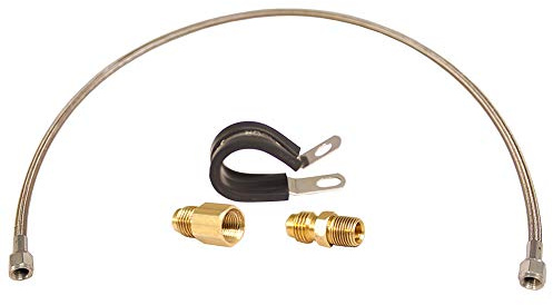 GlowShift Sensor Relocation Hose Kit for Oil & Fuel Pressure Sensors - Includes 3' Fuel Rated Steel Braided Hose, (2) -4 AN Fittings with Male & Female 1/8-27 Threads & 3/4 Cushion Clamp