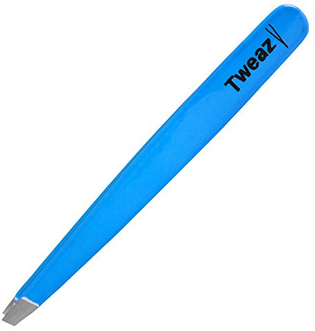 K-Pro TWEAZY Pinzette Augenbrauen - Profi Edelstahlpinzette Schräg Blau | Präzise Haarentfernung für Gesicht & Bart, 9,5 cm Länge, ergonomisches Design aus rostfreiem Edelstahl für Damen & Herren