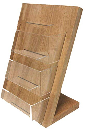 3x DIN Lang DL Querformat Flyerhalter aus Eiche Holz Acryl Tischmodell