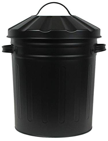 Easy Shopping Small 15 Litre 15L Round Shape Several Colour Metal Bin Recycle Rubbish Waste Dustbin Bin with Lid (Black)