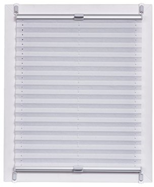 Sunlines Plissee Made in Germany, Tageslicht, Echtcrush Klemmfix, Silbergraue Schiene, 80 x 220, Stoff, Weiß, 80 x 2.3 x 220 cm