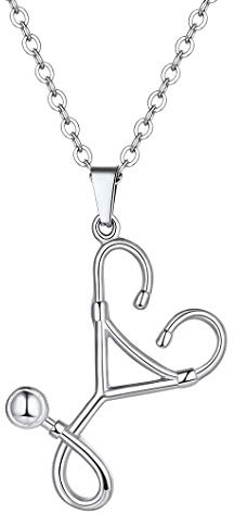 Richsteel Silber Damen Kette mit Edelstahl Anhänger medizinische Stethoskop Arzt Krankenschwester Halskette für Damen und Herren