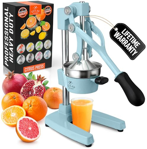 Zulay Kitchen Cast-Iron Orange Juice Squeezer - Heavy-Duty, Easy-to-Clean, Professional Citrus Juicer - Durable Stainless Steel Lemon Squeezer - Sturdy Manual Citrus Press & Orange Squeezer (Blue)