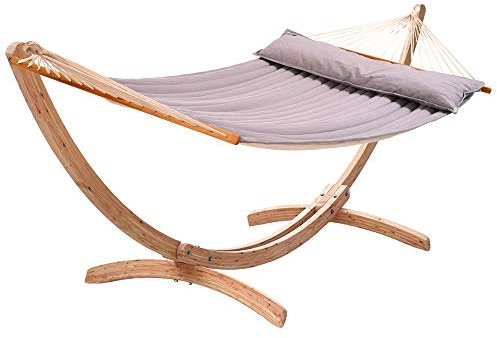 Familien-Stabhängematte American-Hammock Silver-Grey mit Holzgestell aus FSC-Lärche Ares-Arc
