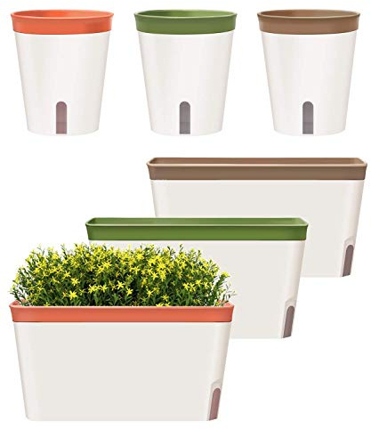GardenBasix Selbstbewässernde Töpfe Fensterkasten für Zimmerpflanzen, 6 Stück, Heim-Garten, moderner dekorativer Blumentopf für alle Haus-Kräuter, Sukkulenten (6, Tricolor)