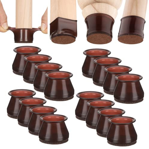 Aneaseit Protectores de Suelo para Patas de Silla, 2 x 16 Unidades, Nogal Oscuro, Almohadillas de Silicona Suave con Parte Inferior de Fieltro para Patas de Muebles y Suelos de Madera Dura, Grande