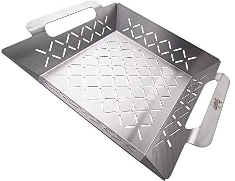 Steuber Premium Line Edelstahl Grillkorb klein 27,5 x 22 x 5,5 cm, Grill-Schale, Ersatz für Aluminium Schalen
