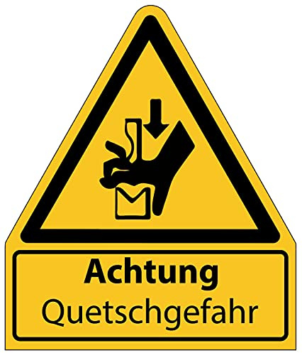Aufkleber Warnaufkleber Achtung Quetschgefahr Hand Warnung Warnschild Folie signalgelb ähnl. ISO 7010 | Größen wählbar Made in Germany, Größe: 210x245 mm