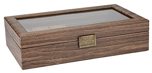 Tubayia Vintage klocklåda i trä med glaslock klocklåda klocklåda klockvitrinskåp klockförvaring, 6 fack