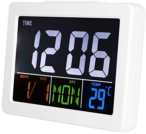 Digital Alarm Clock, Hygrometer Indoor Thermometer Table Clock, Digital Bathroom Clock Calendar, Frame Wall Clock Decoration for Baby Room Kitchen Greenhouse,13.5×10×2.5 cm