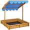 tectake® Wooden Sandpit with Adjustable Sun Canopy & Protective Groundsheet, Sandbox for Kids in Varnished Pinewood with Seat Edge & Protected Corners, Ideal Kids Garden Furniture, 120 x 120 cm - Blue