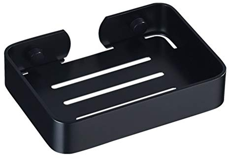 TOPINCN Seifenschale Aluminium Schwarz Wandmontage mit Kleber für Dusche Bad Küche Wasserablauf Seifenhalter bohrfrei 13,5x10x2,2cm