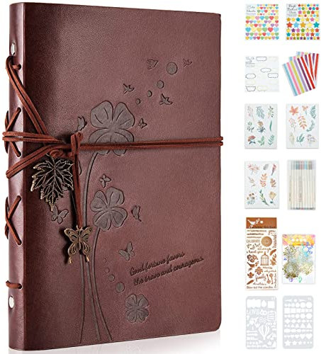 HAUSPROFI Leder Selbstgestalten Fotoalbum Scrapbook Album Leder 27.5x20.5cm DIY Fotobuch Set 80 Schwarze Seiten für Geburtstagsgeschenk, Weihnachten, Abschluss Geschenk, Hochzeitstagsgeschenk