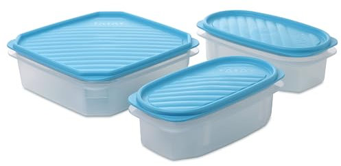 TATAY Boite Alimentaire Plastique Top Flex | Set de 3: 1x1,3L + 2x0,5L | Couvercle à Pression | Boite Conservation Alimentaire | Micro-ondes, Lave-vaisselle, Frigo, Congélateur | Sans BPA, Bleu