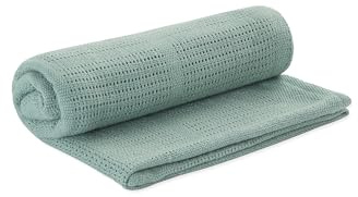 MORI Organic Cotton & Bamboo Cellular Muslin Blanket 70x100cm, Mint | Smart cellular weave traps winter warmth and ensures summer airflow to protect delicate skin in cots, moses baskets or prams.
