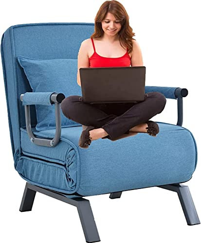 LMYYDES Schlafsessel,Sessel mit Schlaffunktion, Klappbarer Schlafsessel 3 in 1, Klappsessel aus Polyester Chaiselongue, Klappsessel, Sofabett, ideal für Schlafzimmer, Wohnzimmer,Blue-2pcs