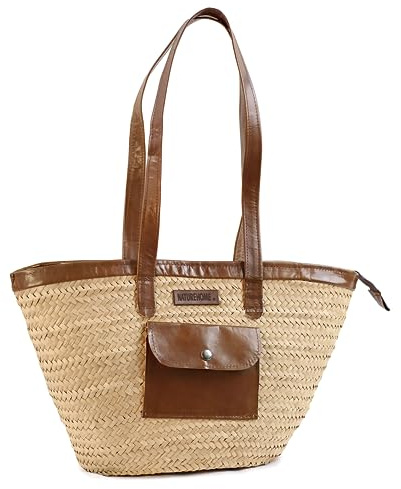 NATUREHOME Exklusive Marken Design Palmblatt Tasche mit hochwertigem Stoff, Seitentasche & Reißverschluß (dunkle Stoffausstattung)