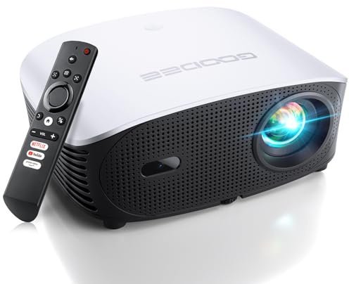 GooDee 4K Smart Projector with 5G WiFi and Bluetooth, Built-in Streaming Apps, Dolby Audio 400 Outdoor Movie Projector for Home Theater, Compatible with TV Stick, iOS, Android