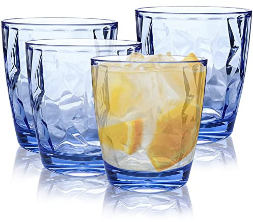 Hebaogugu Bicchieri di plastica, bicchieri impilabili, bicchieri in acrilico infrangibili, bicchieri da caffè in plastica, per bevande, caffè, vino, birra (4 pezzi, 300 ml/blu)