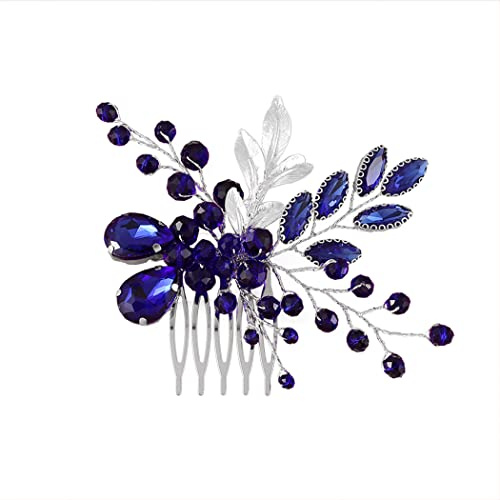Ushiny Bride Hochzeit Haarschmuck Blauer Kristall Haarkamm Strass Kopfschmuck für Frauen