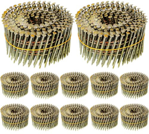 Hotop 3600 clavos de revestimiento, clavos de revestimiento de bobina de alambre de 15 grados, clavos de acero suave de cabeza redonda completa para revestimiento, cubierta, valla, accesorios de