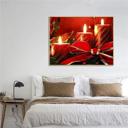 5D Diamond Painting Weihnachtskerze Set,Landschaft Diamant Painting Bilder Kit für Kinder Erwachsene Full DIY Stickerei Diamond Art Painting Wohnzimmer Büro Wand Dekor Square Drill,70x90cm