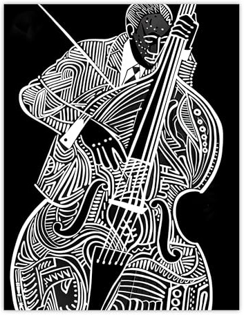 Artery8 Double Bass Black White Jazz Music Player Design Living Room Extra Large XL Wall Art Poster Print