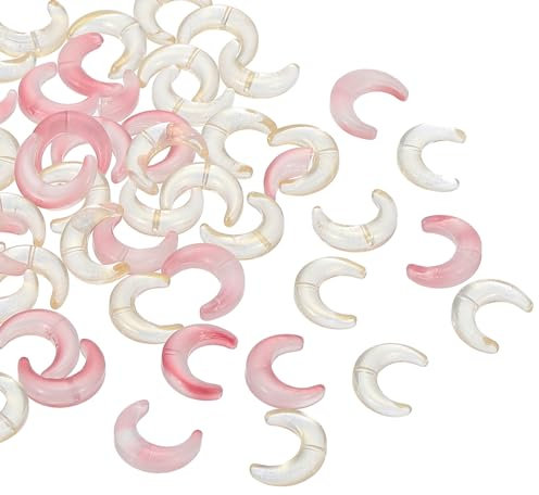 PATIKIL Perline a Mezzaluna Luna 100pz Perle Vetro Trasparente a Cristallo a Forma di Luna Spaziatore Perline Sospese Piccole Pendenti Charm per Creazione Gioielli Rosso/Bianco,Oro