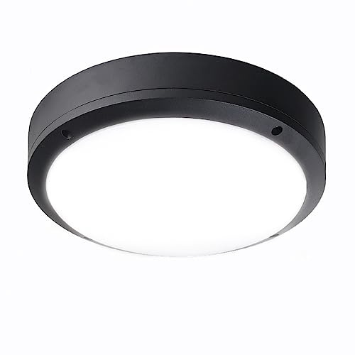 Modern Black Ceiling Light Fixture - 12W LED Motion Sensor Light for Outdoor, Porch, Patio, Stairs, Backyard - Waterproof, 3000K Warm White