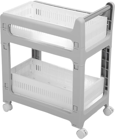 Rollwagen mit 2 oder 3 Etagen und Schublade, Küchenwagen mit Universalrädern, Multifunktionaler Aufbewahrungswagen für Büro, Wohnzimmer, Küche, Bewegliche Aufbewahrungsregale (2