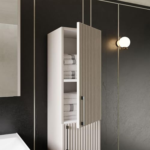Karen Badezimmer Hochschrank 30 cm Breit Liana | 110 x 30 x 32 cm | Softclose-Türen | Bügelgriffe | Badezimmerschrank Badschrank Badhochschrank Badregal
