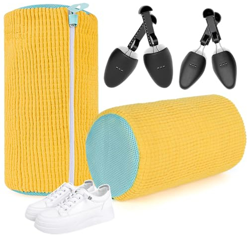 NICEWAT 2Pcs Schuhwaschbeutel Waschmaschine, Schuhbeutel Waschmaschine mit Verstellbare Schuhspanner, Schuhe Waschbeutel mit Verstecktem Reißverschluss, Wiederverwendbare Wäschesack für Sneaker(Gelb)