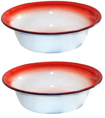 BEBEMOKO 2stücke Teiliges Retro Emaille Becken Dickwandige Emaillierte Suppenschüsseln Mit Stabilem Flachem Boden Vielseitig Für Haushalt Obst Teig Und Reis Vintage Design Einfache Reinigun