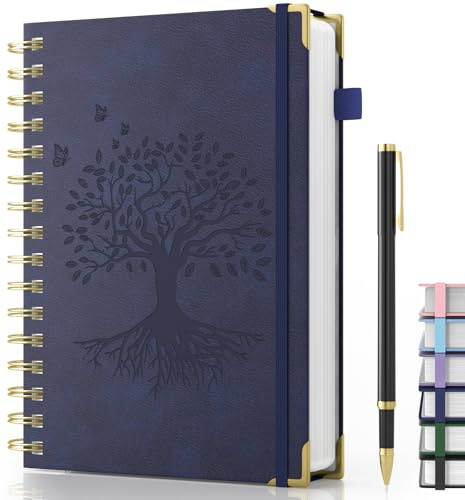 Smarpau Cuaderno A5 con bolígrafo, bloc de notas de espiral con tapa dura con 240 páginas para escribir, papel grueso de 100 g/m², diario rayado para mujeres, hombres, trabajo, oficina, escuela