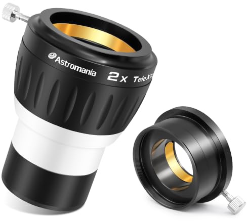 Astromania Barlowlinse 2X, 4 Elemente FMC High Power Premium Barlow Objektiv 5,1 cm | Metall-Teleskopzubehör, interner Messingring, Fit 1,25/2 Zoll Teleskopokular Filtergewinde, für astronomisches Teleskop