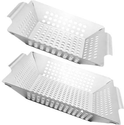 TINEASUR 2piezas Cestas De Almacenamiento Prácticas Para Parrilla Cestas Para Verduras y Carne Inoxidable