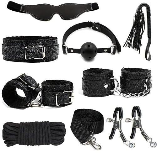 SJTJSPX Kit de Bondage Sexy,Set de Bondage B-D-S-M,Jouets Sexuels pour Couple Adultes,Accessoires Sexuels-Liens de Bondage-Anal Plug-Sm Retenue Poignet-Menottes-Masque Yeux-Sexuels Corps Toy