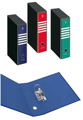 Pigna,Set 3 pezzi Raccoglitori a Leva,Formato 28,5x33 cm,Dorso da 8 cm,Con Custodia,MONOCROMO,3 colori assortiti (blu,rosso,verde)