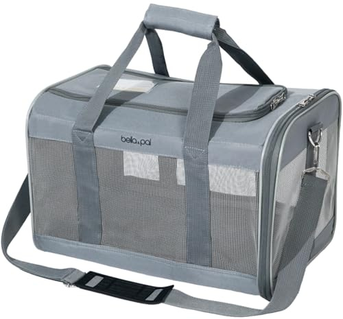 BELLA & PAL Katzentransportbox für Katzen und Welpen–Leichte faltabre Transporttasche Katze- Ausbruchsichere, Wasserdicht & Kratzfestem Netz, 42x28x28cm bis 7kg für Tierarzt/Auto/Flugzeug