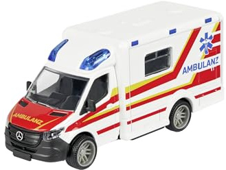Majorette Auto Mercedes-Benz Sprinter Ambulance (15 cm) - großer Krankenwagen mit Metall-Kabine, Freilauf & Funktionen, Spielzeug-Rettungswagen für Kinder ab 3 Jahre