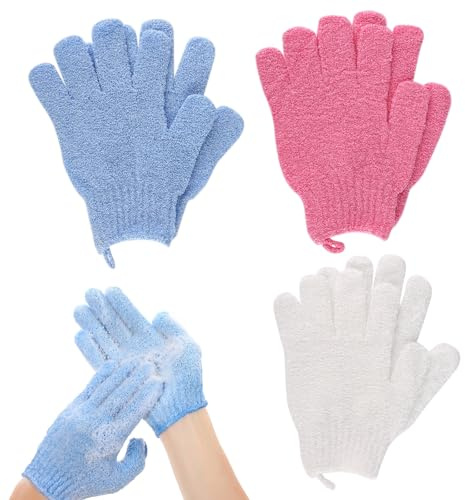 Guantes exfoliantes | Guantes de ducha de bambú | 6 manoplas exfoliantes de baño y cuerpo | Elimina el cabello encarnado y la piel muerta para ducha, spa, masaje y removedor de células muertas, lufa