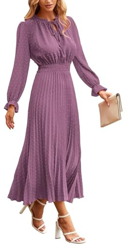 Maxi Long Sleeve Flowy Dresses Wedding Guest Dress Women Summer Fashion Loose V Neck Tie Solid Color Dresses