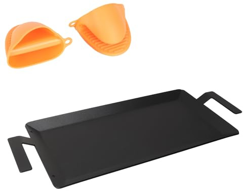 Carbon Steel Griddle for Gas Grill, Double Burner Griddle Compatible with Induction, Stove Top, Electric, Oven - 24 x 10 Professional Cookware for Cooktop, NonStick Griddle Pan