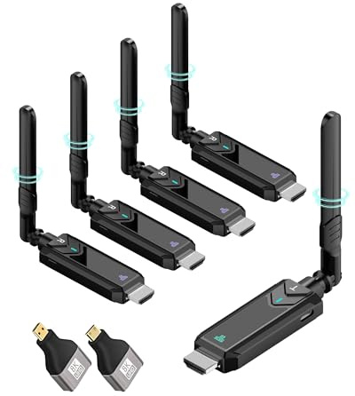 Wireless HDMI Transmitter and Receiver,492FT/150m 4K Decode 1080P Output Plug&Play 2.4G/5.8G Portable HDMI Wireless for Streaming Video and Audio to Monitor from Laptop/PC/TV Box/Projector(1v4)