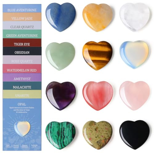 12 Stück Heilsteine Herz Set Pocket Kristall Edelsteine für kinder | AWARDSEN 12 Karten Kristalle Mutsteine Glücksbringer, Kleiner Glücksbringer Kleine Geschenke für Kinder Frauen