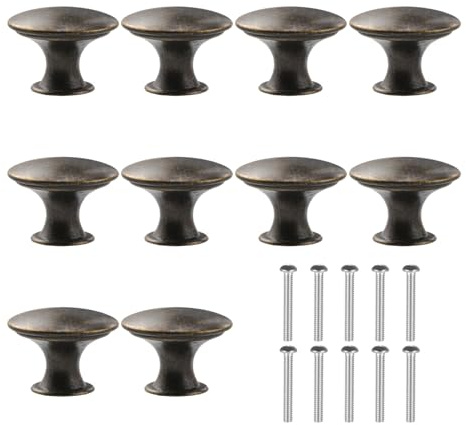 GmwyCzV 10 Pezzi Pomelli per Mobili Vintage, Pomelli per Cassetti in Colore Bronzo, 30mm Pomolo per Mobili Rotondo con Viti Abbinate, per Comodini, Scrivania, Tolette, Armadietti, Guardaroba