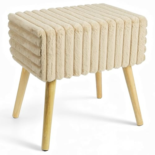 Zedelmaier Sitzhocker Hocker Fußhocker Schminktisch Hocker Kunstfell Khaki | Kaninchenfell-Imitat; Weich gepolstert; Stabile Holzbeine; Für Schminktisch, Wohn- & Schlafzimmer, Flur; Werkzeuglose Montage