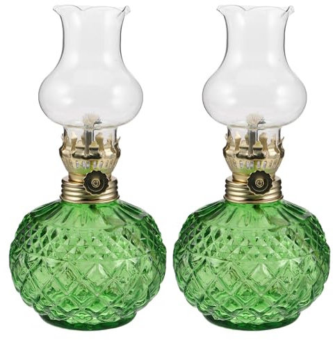 PAMINGONO 2 Stück Glas Petroleumlampen Retro Vintage Sturmlaternen aus Klarglas Grün für Tischdekoration und Notbeleuchtung